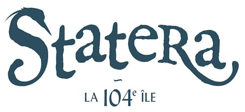 Statera logo with the text “La 104e Île,” featuring stylized typography and a bird integrated into the letter "S."