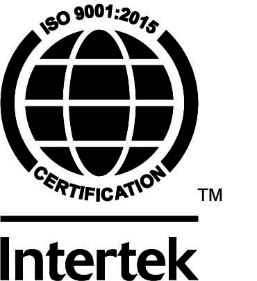 ISO 9001:2015 certification logo by Intertek, indicating environmental management system compliance.