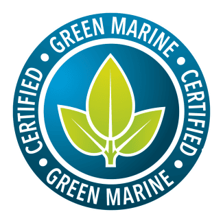 Green Marine Certified logo featuring a green leaf on a blue circular background, indicating environmental certification for the maritime industry.