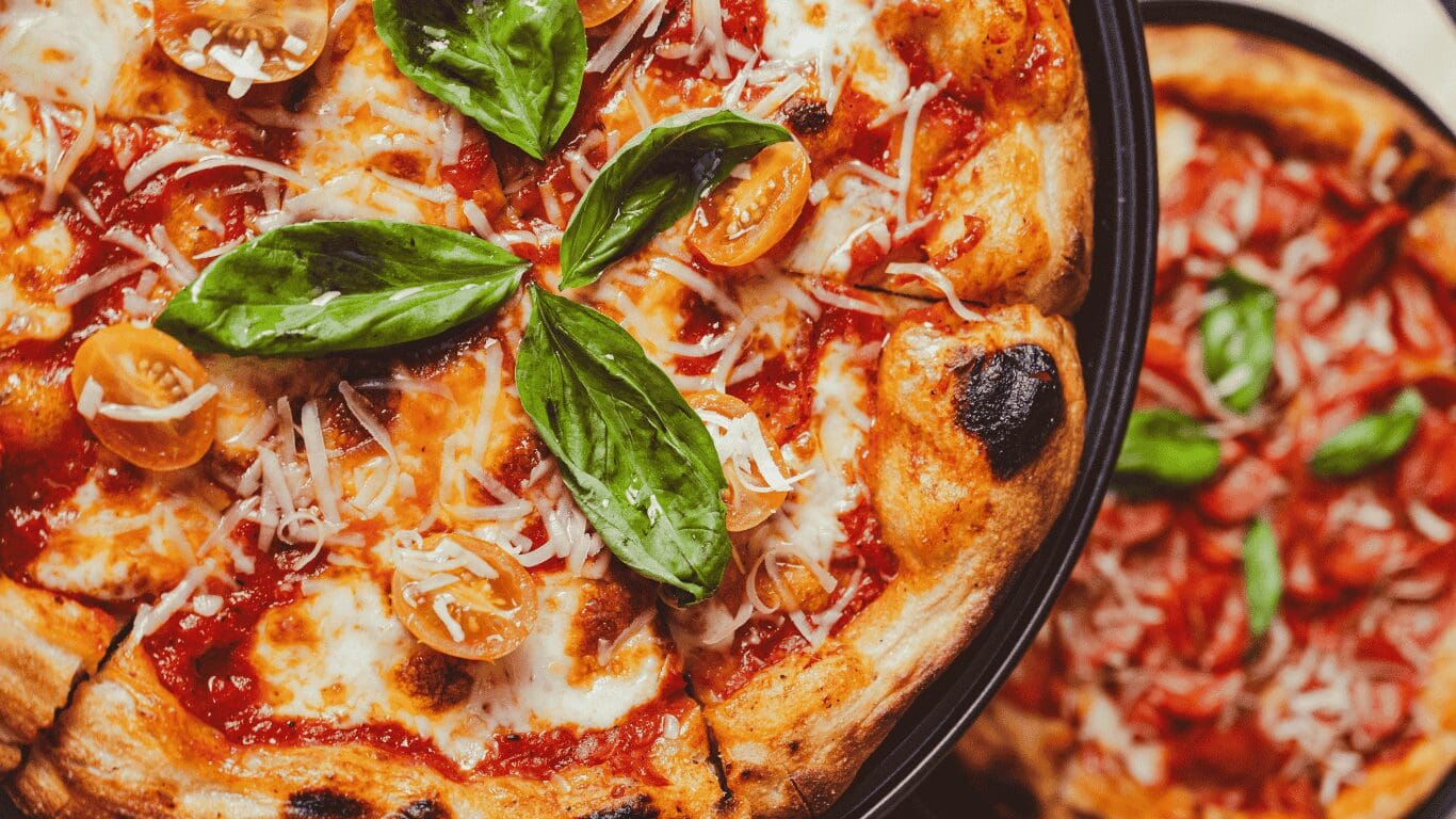 A margherita pizza like that served at 900 Degree Pizza in New Hampshire.
