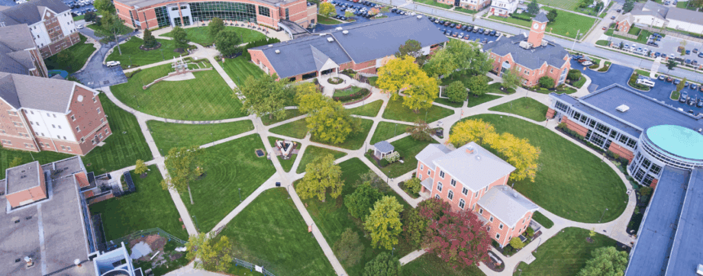 Birds-eye view of school campus
